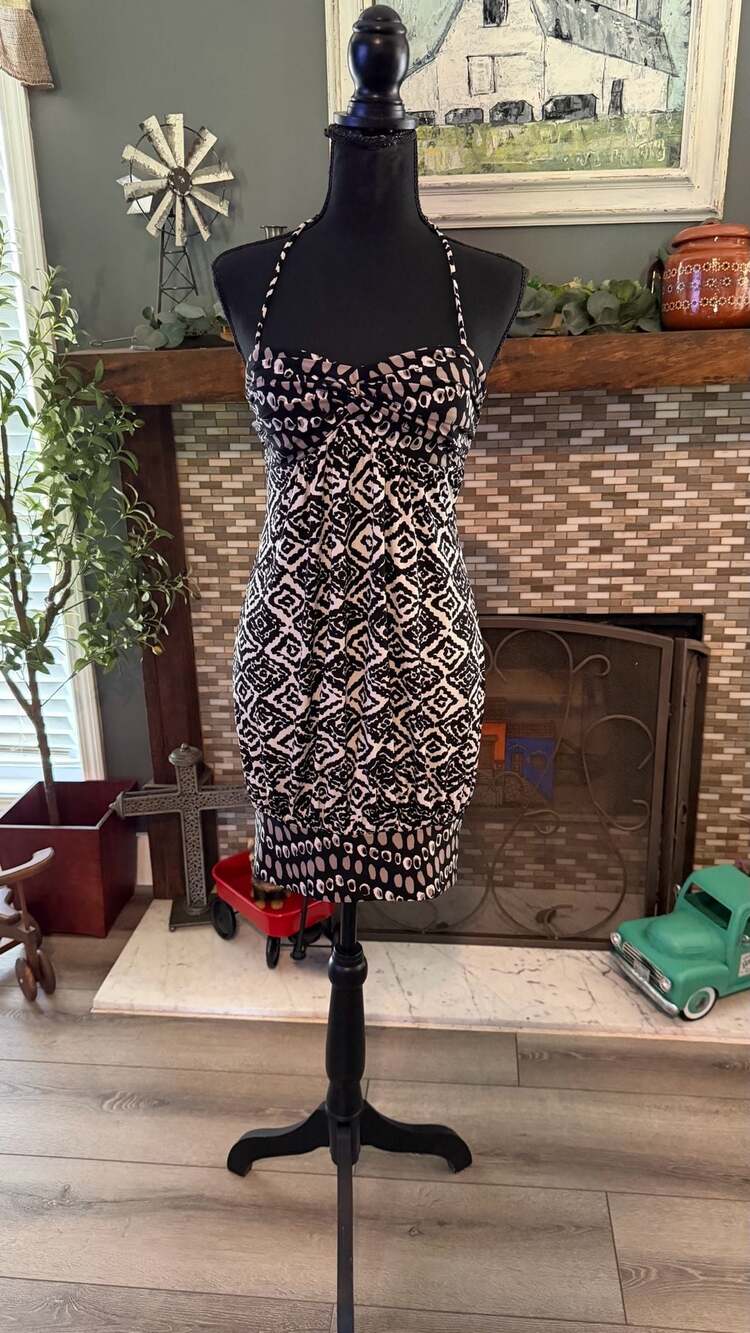 City Triangles Black and White Geo Halter Dress Medium
